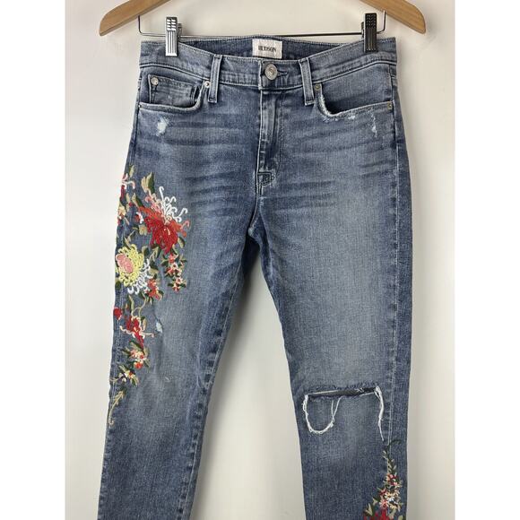 Hudson Nico Mid Rise Ankle Embroidered Distressed Skinny Jeans Women's Size 27 - Picture 3 of 14